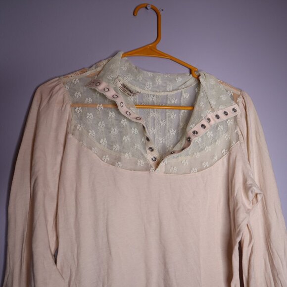 FREE PEOPLE Romantic Lace Victorian mock back button neck cream long sleeve boho - Picture 7 of 8